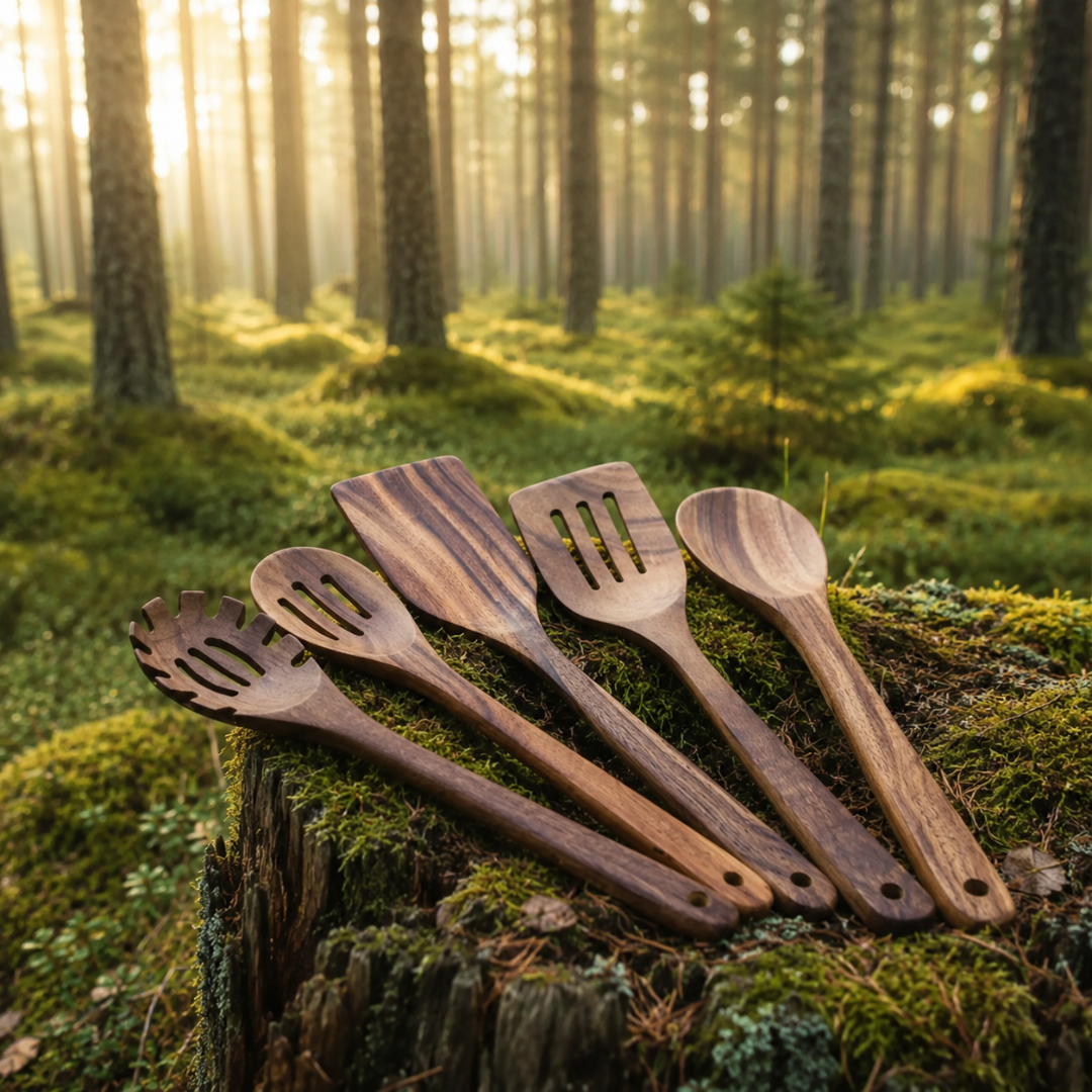 PureWood™ | 5-częściowy zestaw przyborów kuchennych z naturalnego drewna