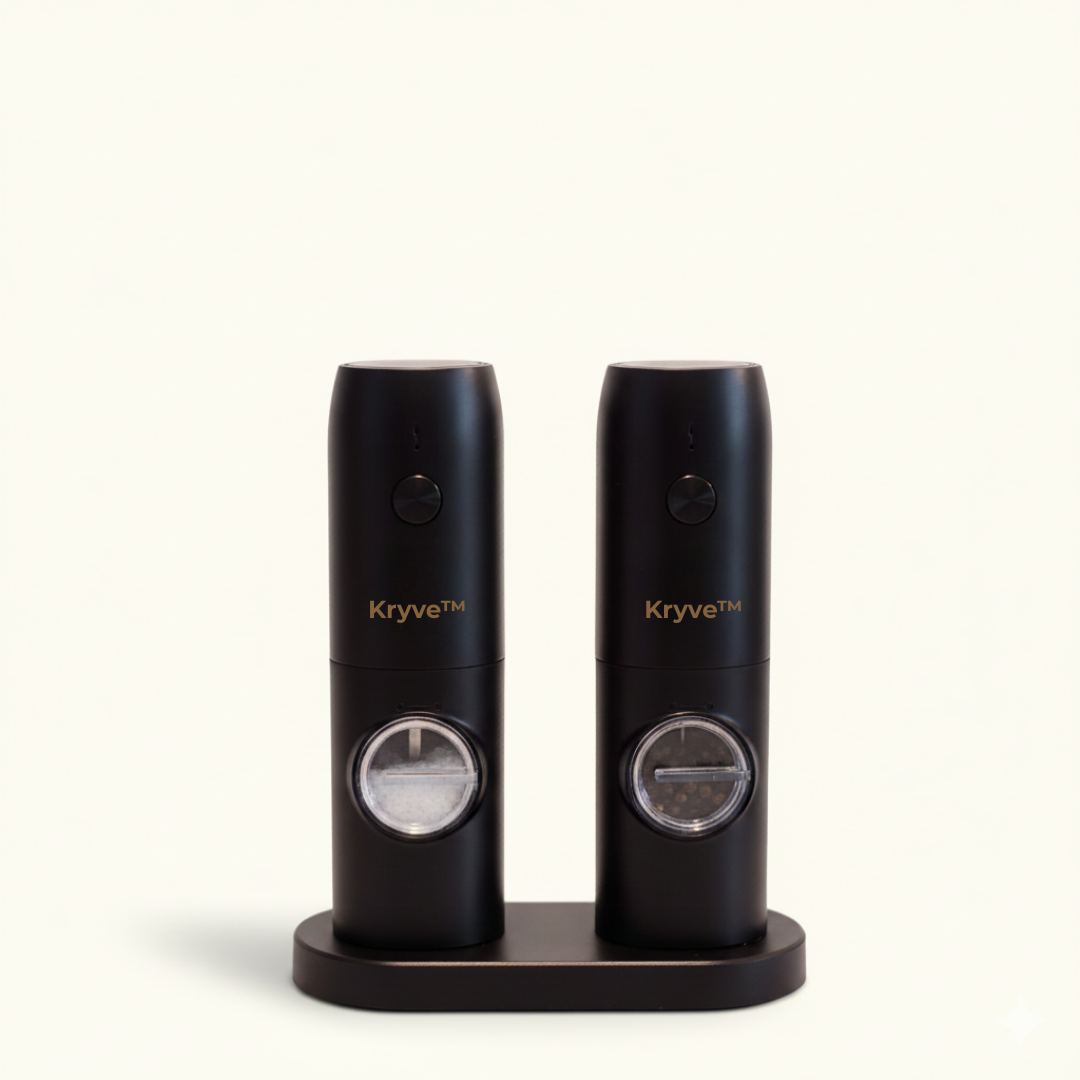 Kryve™ | Podnieś jakość swojego gotowania dzięki temu elektrycznemu zestawowi młynków do soli i pieprzu – bezwysiłkowy smak na wyciągnięcie ręki!