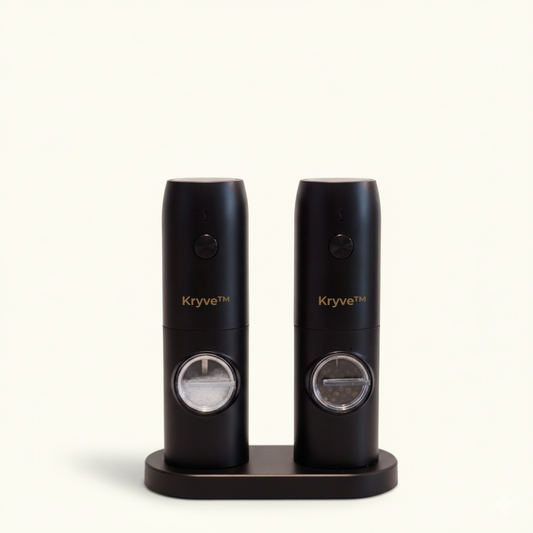 Kryve™ | Podnieś jakość swojego gotowania dzięki temu elektrycznemu zestawowi młynków do soli i pieprzu – bezwysiłkowy smak na wyciągnięcie ręki!