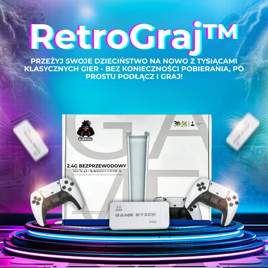 RetroGraj™ | Konsola bezprzewodowa 60 000+ licencjonowanych gier + 2 darmowe kontrolery
