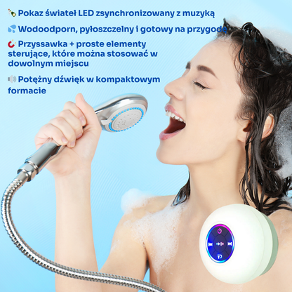 AquaBeats™  | zamienia prysznic w koncert z potężnym dźwiękiem i pokazem świateł LED. Odpowiednie dla wszystkich rozmiarów i kształtów stóp!