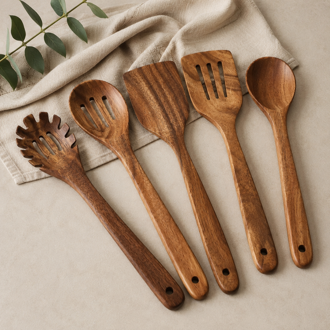 PureWood™ | 5-częściowy zestaw przyborów kuchennych z naturalnego drewna