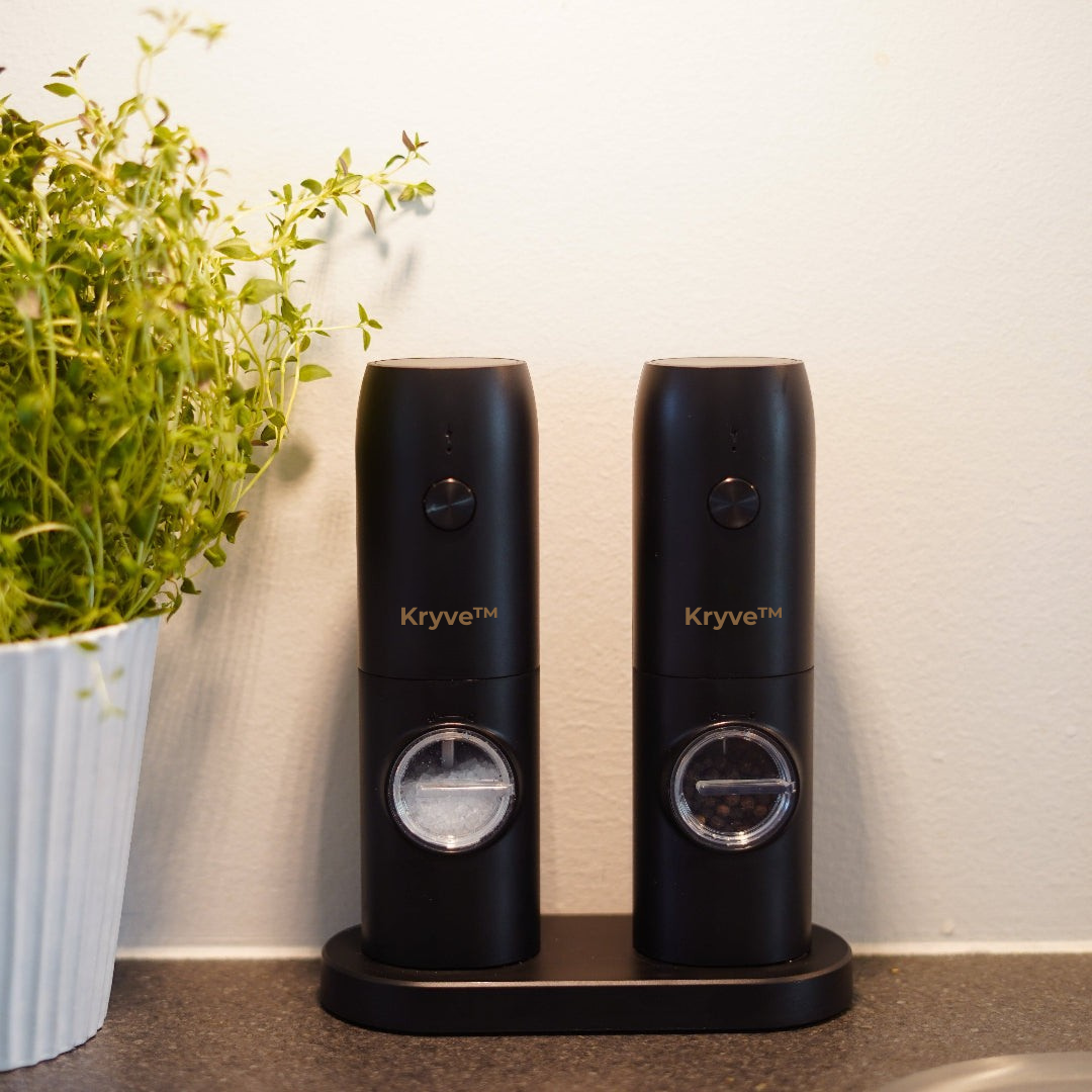 Kryve™ | Podnieś jakość swojego gotowania dzięki temu elektrycznemu zestawowi młynków do soli i pieprzu – bezwysiłkowy smak na wyciągnięcie ręki!