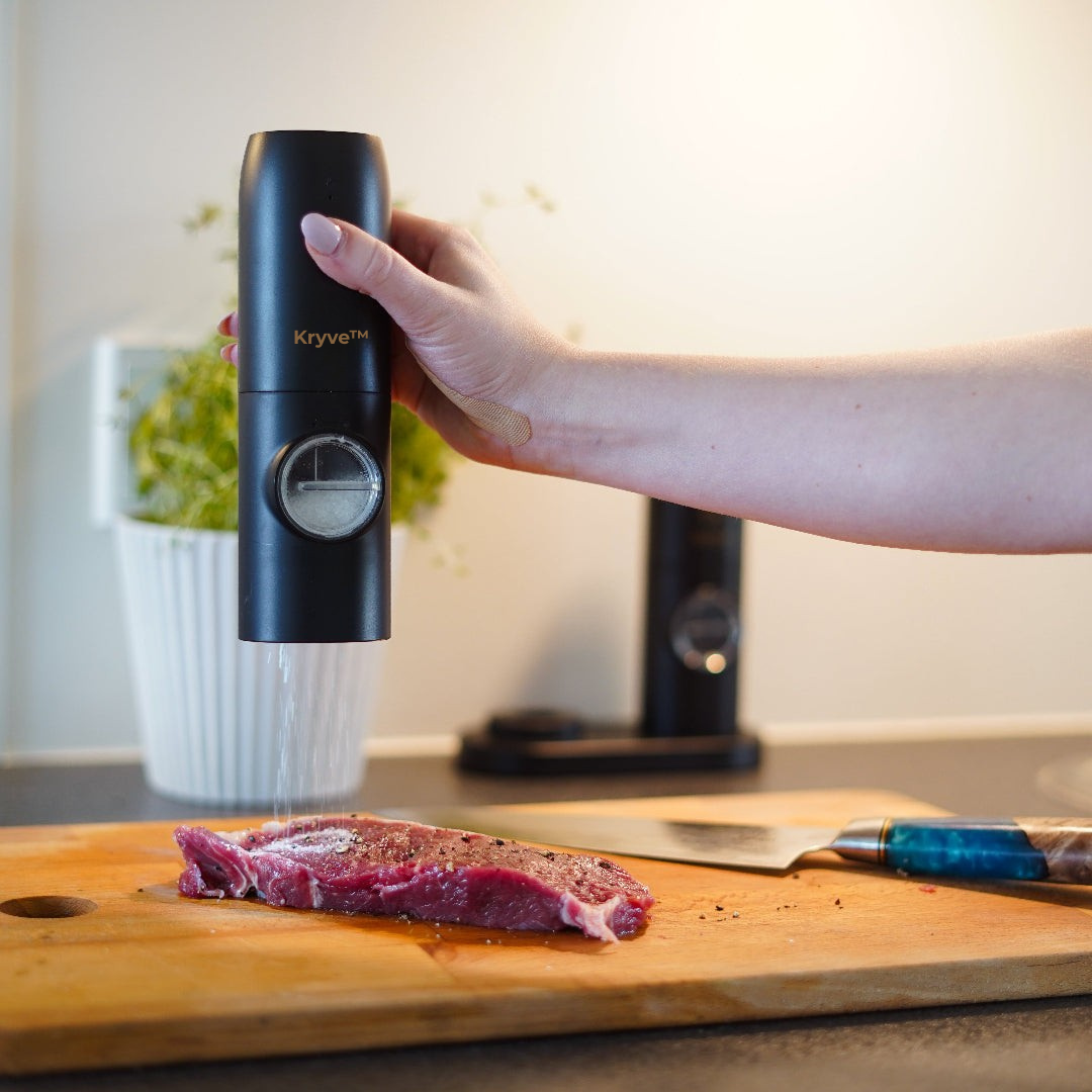 Kryve™ | Podnieś jakość swojego gotowania dzięki temu elektrycznemu zestawowi młynków do soli i pieprzu – bezwysiłkowy smak na wyciągnięcie ręki!