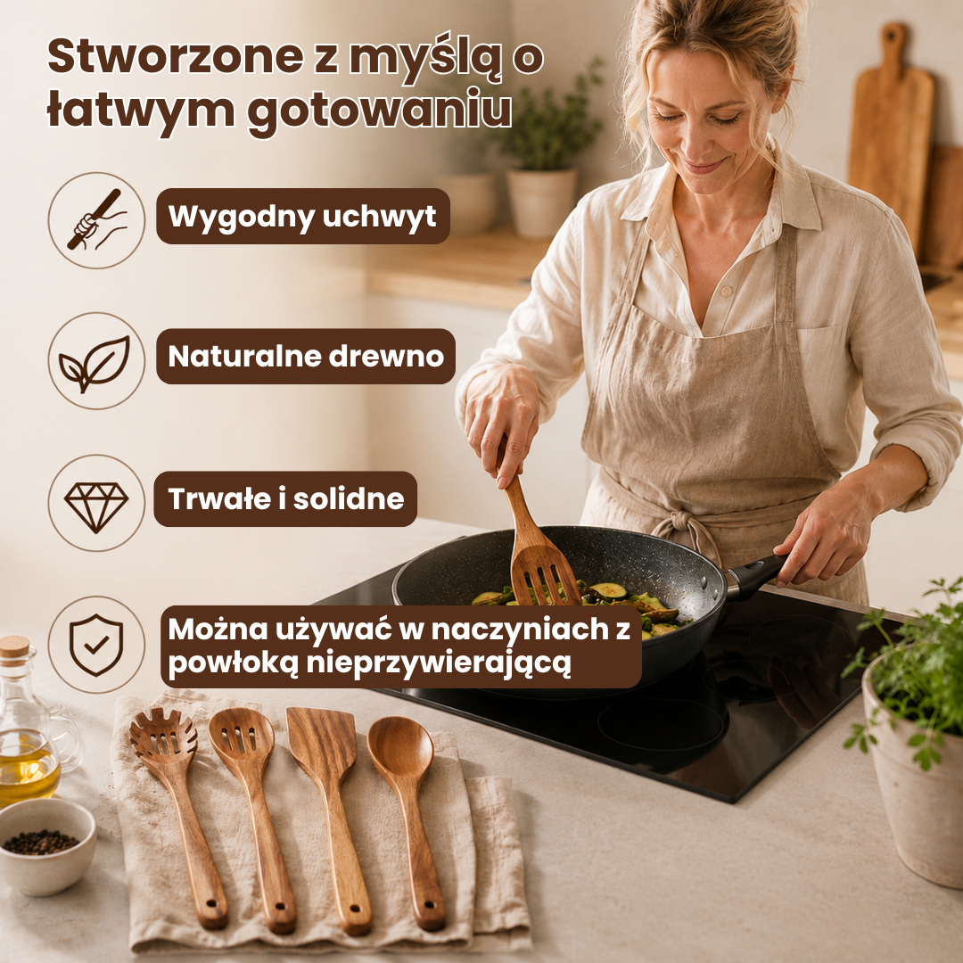PureWood™ | 5-częściowy zestaw przyborów kuchennych z naturalnego drewna