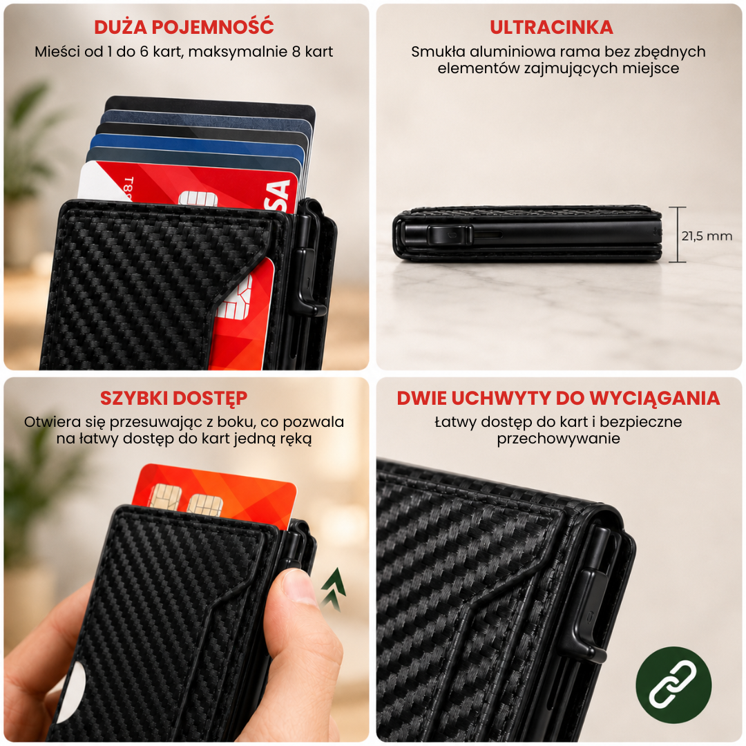 Portfel PopUp™ | Smukły portfel RFID z wysuwanym schowkiem na karty