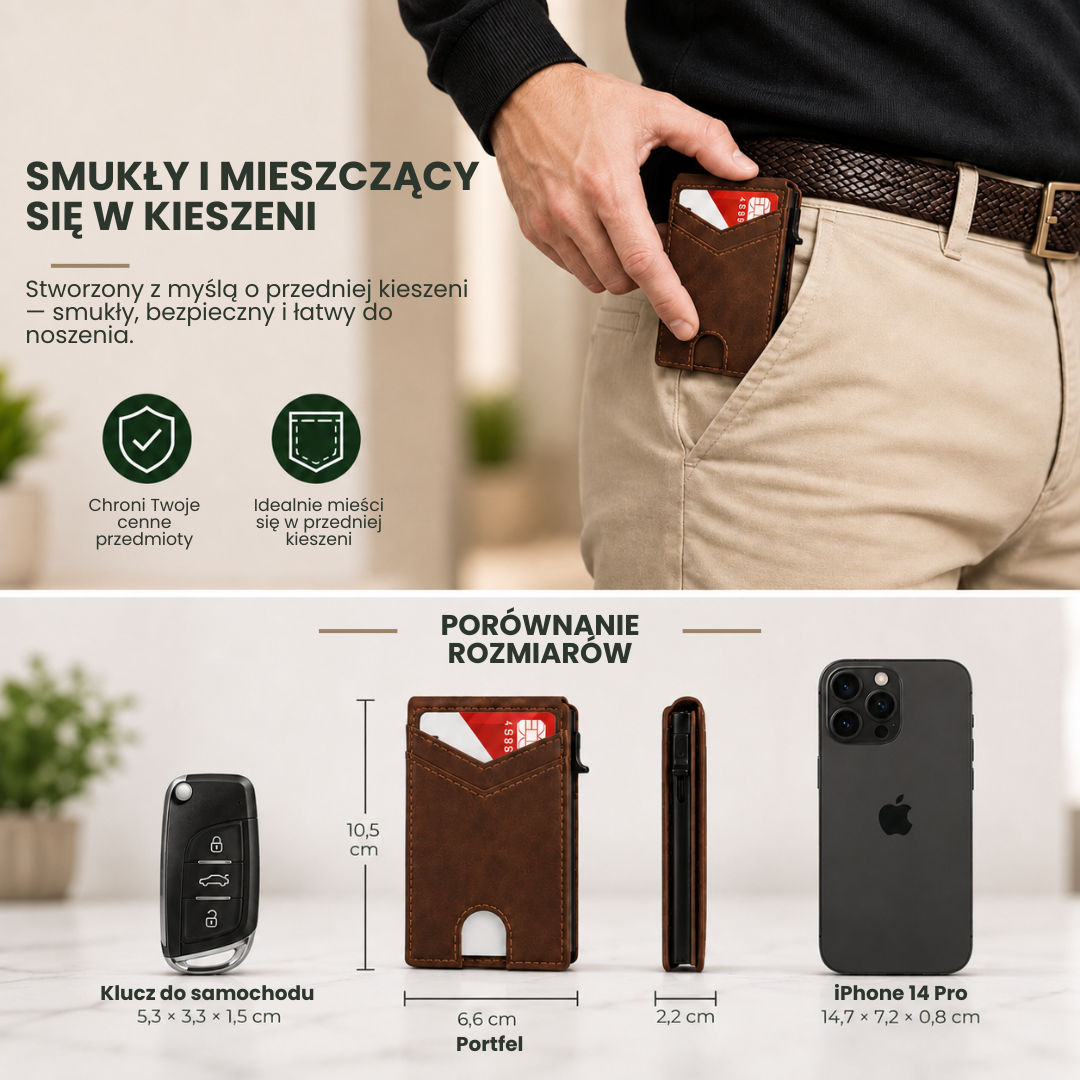 Portfel PopUp™ | Smukły portfel RFID z wysuwanym schowkiem na karty